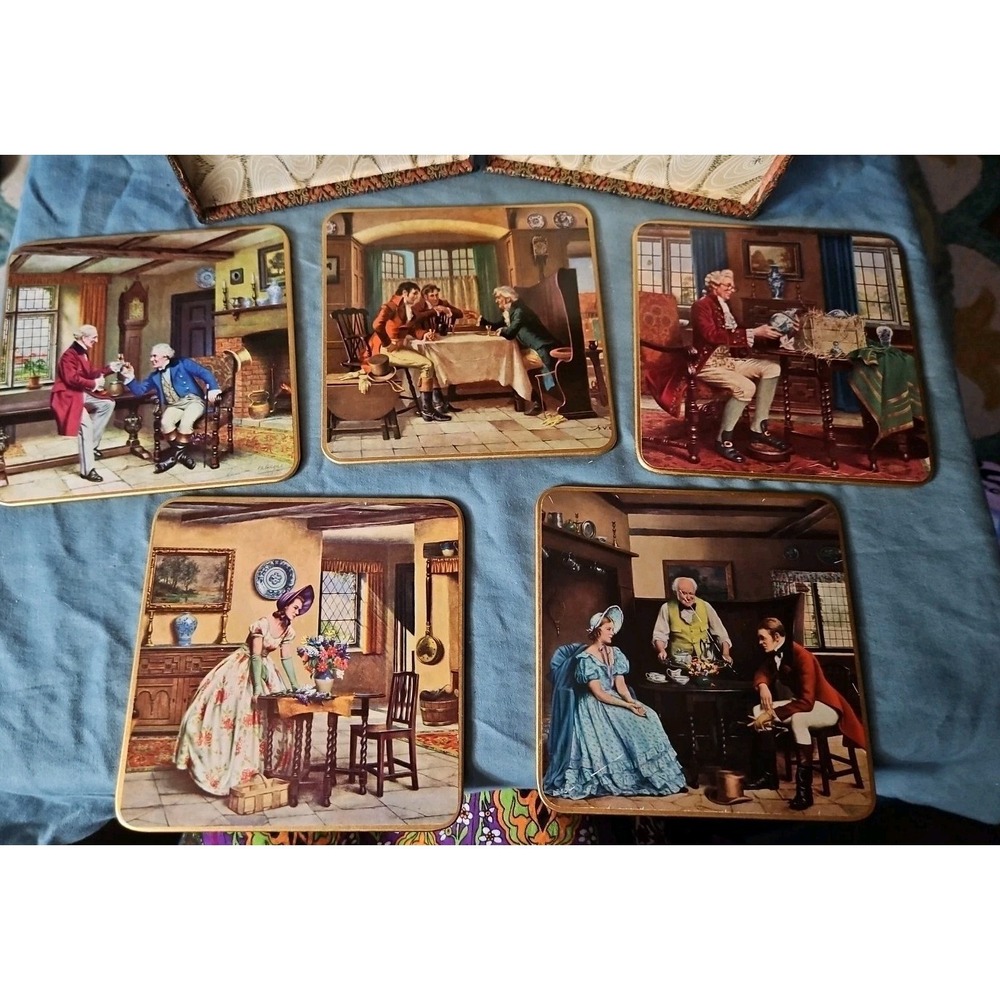 Set of 5 WIN-EL-WARE Vintage Coasters Barware Made in England in Hardcase - Picture 1 of 11